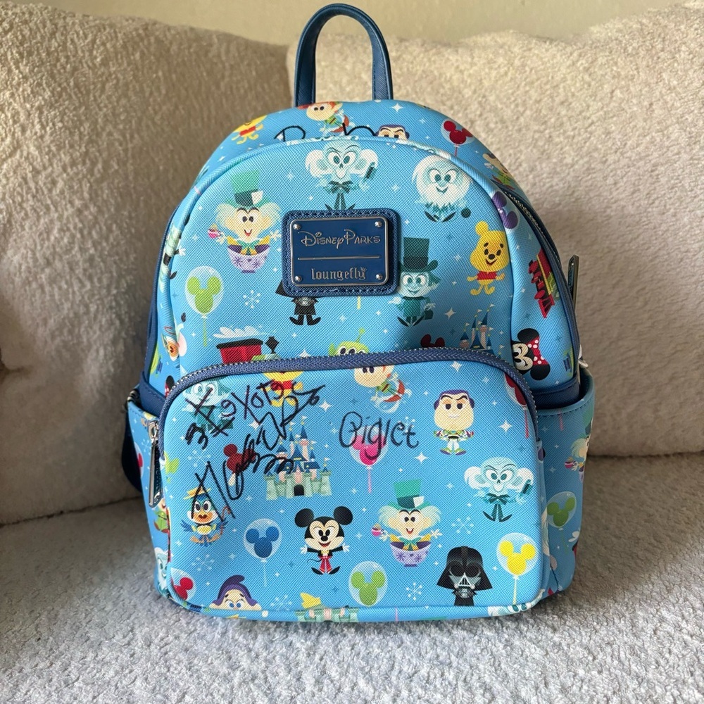 Loungefly X Disney Parks Blue Chibi Style Characters *AUTOGRAPHED* Backpack